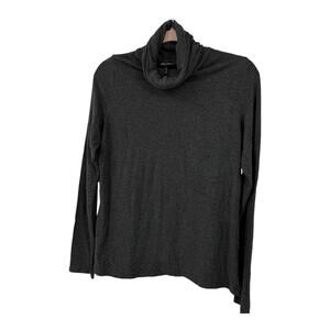 Noel Asmar Clio Bamboo Turtlrneck Top Womens Large Gray Patch Elbow Equestrian